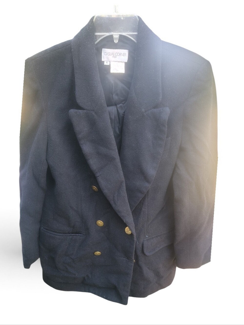 Casual Corner Navy Double-Breasted Blazer with Gold Buttons Size 6